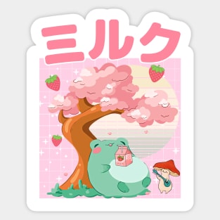 Strawberry Milk Kawaii Frog and Mushroom Sticker